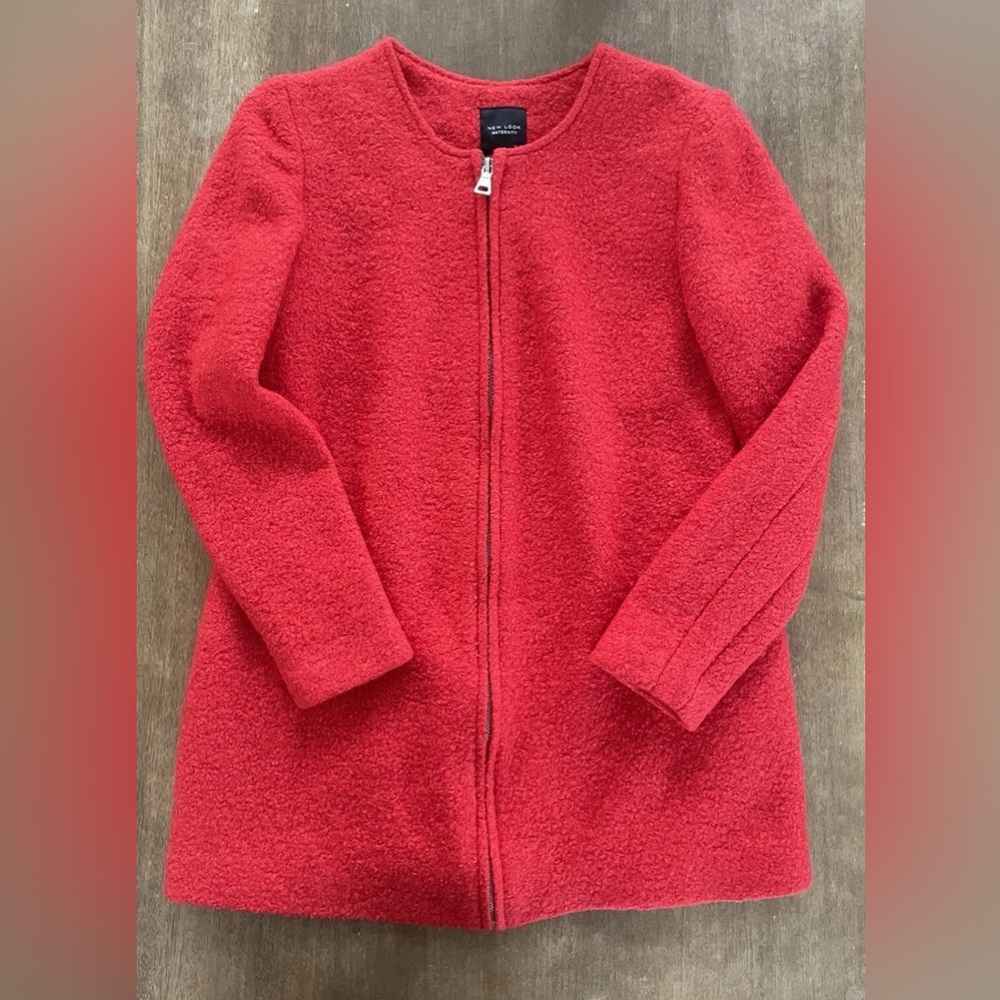 New Look Maternity Red Boucle Textured Zip-Up Jacket NWOT